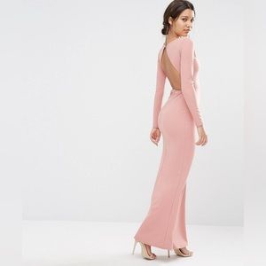 Missguided NWT long sleeve open back maxi dress in blush pink